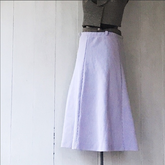 Seersucker blue/white striped circle skirt - Picture 1 of 7